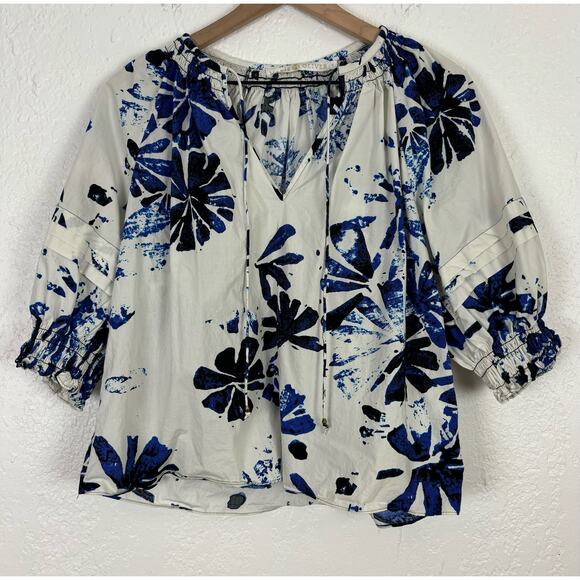 Marie Oliver Lara Top Blouse in Aloha Crisp Cotton Size Small - Picture 2 of 6